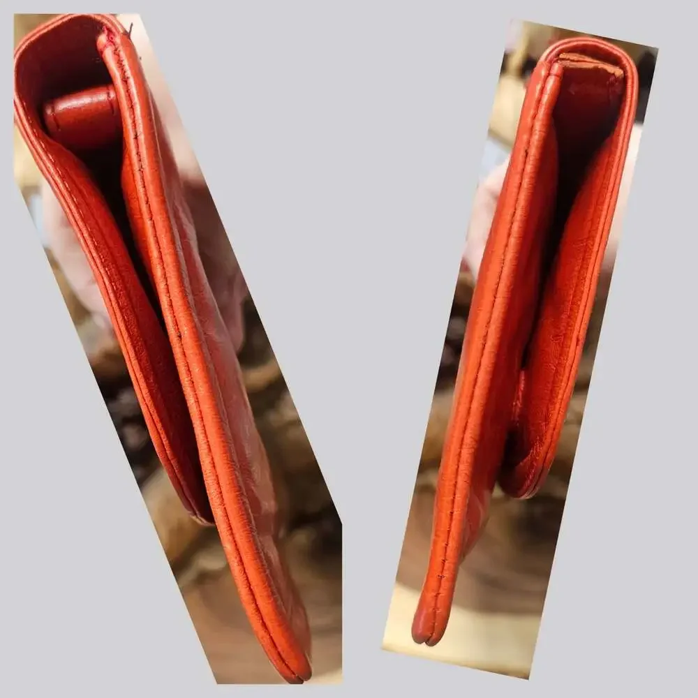 Latico Convertible Leather Clutch Wristlet Wallet Bright Orange Magnet Close